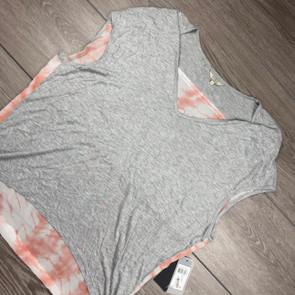 Guess Womens V-Neck Tie Dye Back High‎ Low Top Grey Coral L